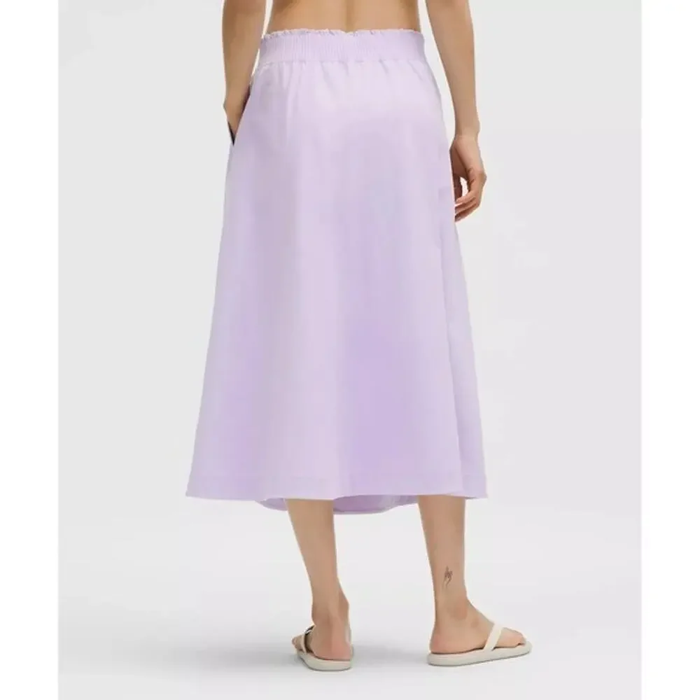 Lululemon Stretch Woven Ruffle-Waist Midi Skirt Lavender Frost XL NWT‎